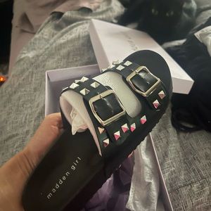 Steve Madden black teddie sandals size 9 new in box